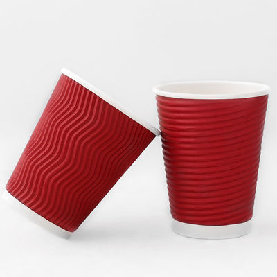 Copo de papel de pared de 540 ml rojo y ondulado 16 oz Copas de papel corrugado