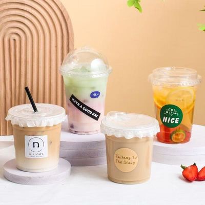 Taza de plástico transparente desechable para mascotas con logotipo personalizado Taza de café helado