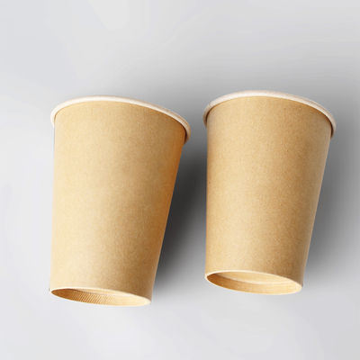Calidad alimenticia Tazas de papel Kraft marrón de plástico sin revestimiento de pared única Tazas calientes Kraft